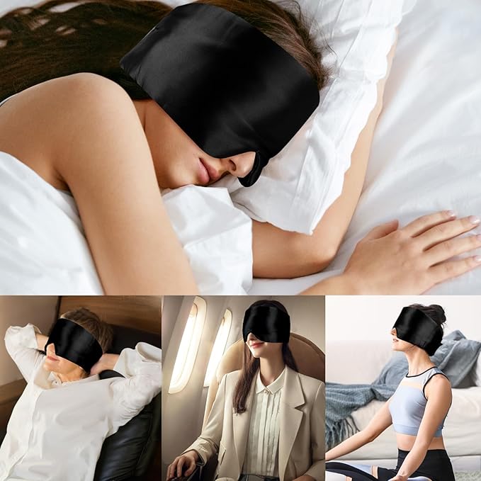 Mulberry Silk Sleep Mask for Side and Back Sleepers, Blackout Eye Mask for Sleeping for Women Men with Adjustable Band, Comfortable Soft Pressureless Eye Cover for Sleeping in Large Size - Bloomnest