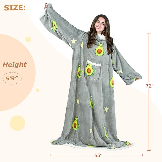 Tirrinia Sherpa Wearable Blanket With Sleeves, Full Body Throw Reading Wrap TV Blankets - Bloomnest