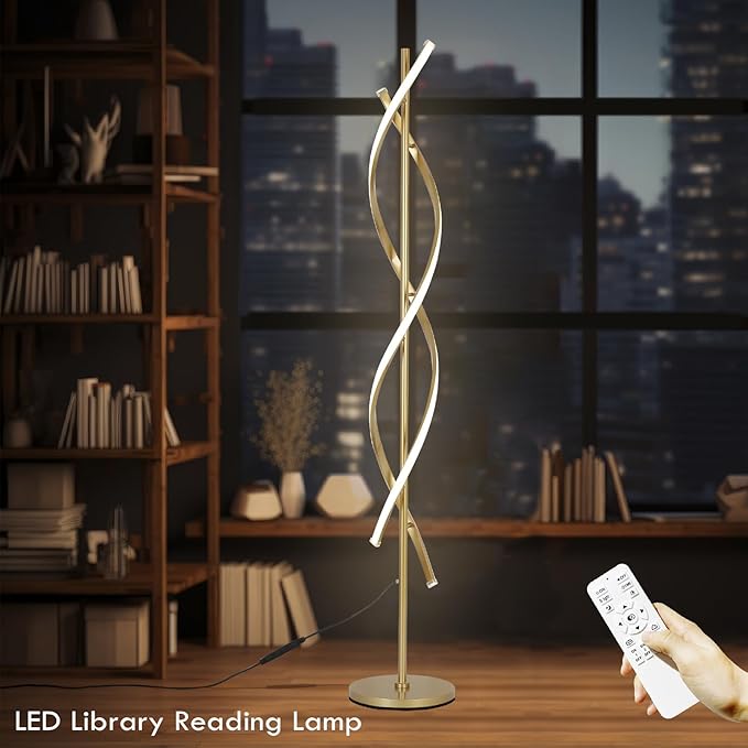 DNA 61" Tall Lamp with Dimmable Rmoete Control,Gold Spiral Beside Corner Modern Floor Lamp for Bedroom,3 Color Temperatures Lamp Standing Lamp for Living Room,Dining Room(Gold) - Bloomnest