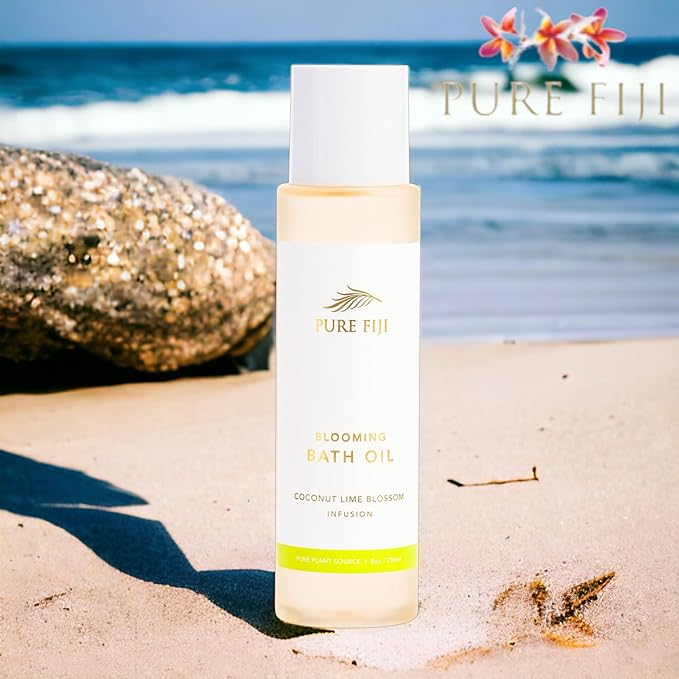 Pure Fiji Bath Oil, Conditioning Body Moisturizer with Natural Ingredients Bath Essential for Women Moisturizing Bath & Body Oil - Coconut Lime Blossom (8oz/236ml) - Bloomnest