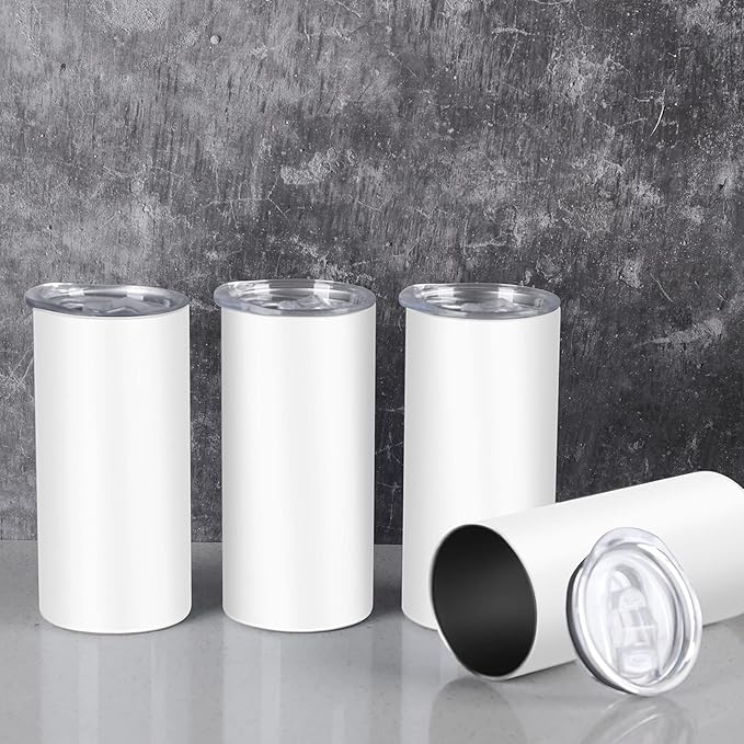 15 Oz Sublimation Skinny Tumbler Set, Straight Skinny Stainless Steel Tumbler Set for Sublimation with Lids, Insulated Skinny Slim Water Tumbler for Diy, White - Bloomnest