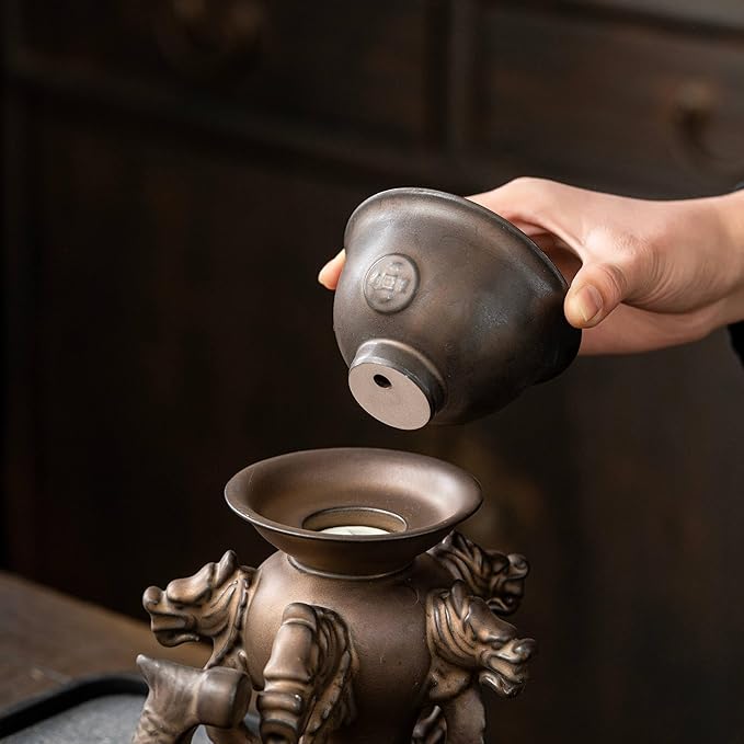 Kungfu Tea Sets Ceramic Teapot with Infuser Loose Leaf Tea Teapot with 8 cups (Antique Brass Dragons) - Bloomnest