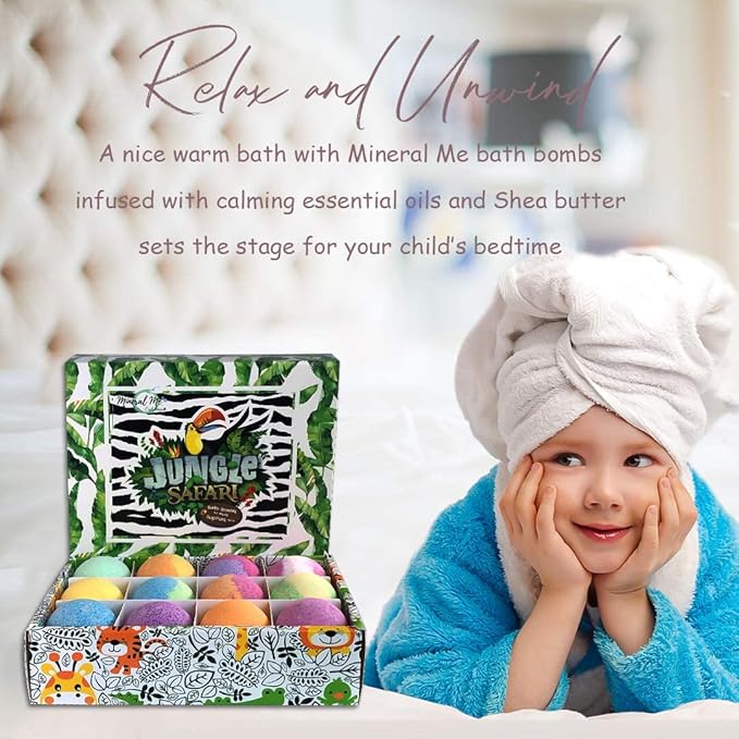 Bath Bombs for Kids with Surprise Inside, 12 Bubble Bath Fizzies with Jungle Animal Toys. Moisturizing, Gentle & Kids Safe, Rainbow Spa Bath Fizz, Stocking Stuffers Christmas Gifts for Boys, Girls - Bloomnest