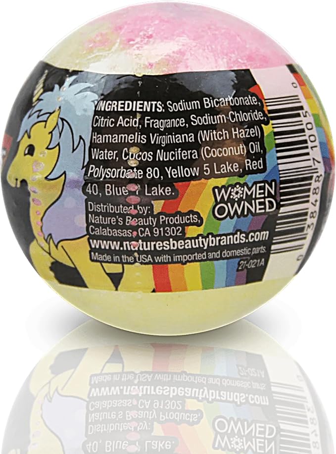 Nature's Beauty Unicorns & Rainbows, Pink Jasmine & Strawberry Scent Bath Bomb for Kids Multi-Pack - Natural, Non-Staining, Fun Bubbly Fizzy Spa Bomb, Made w/Coconut Oil + Witch Hazel, 5.5oz (4 Pack) - Bloomnest