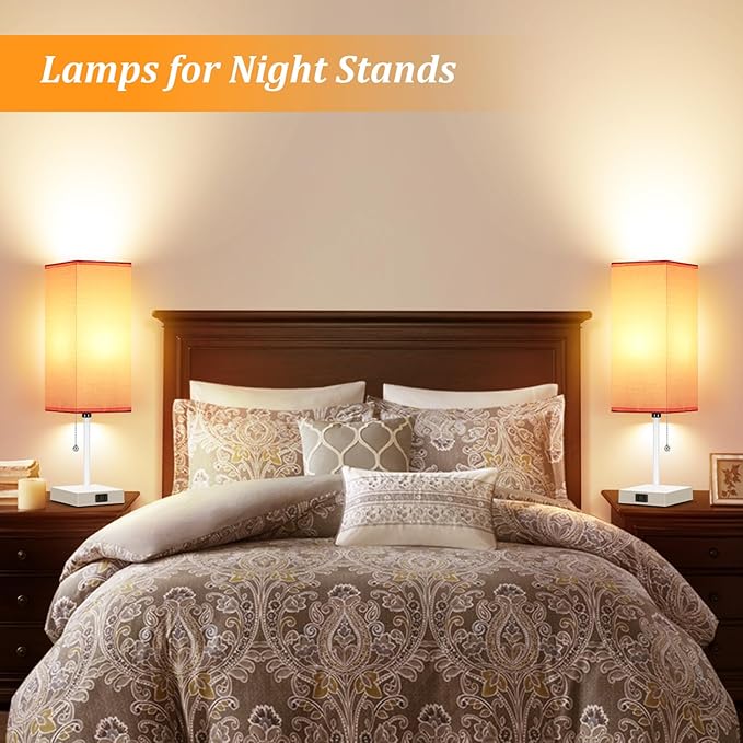 18'' Table Lamp for Bedroom set of 2,3-Color Bedside Lamps with Pull Chain Table Lamps for Night stands ,Small Night Light Lamps with 2 Bulbs Lamps for Living Room Kids Room Office Decor(Pink+White) - Bloomnest