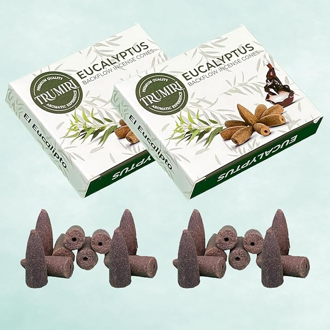 Eucalyptus Backflow Incense - 60 Cones, Six Packs of 10 - Waterfall Effect TRUMIRI