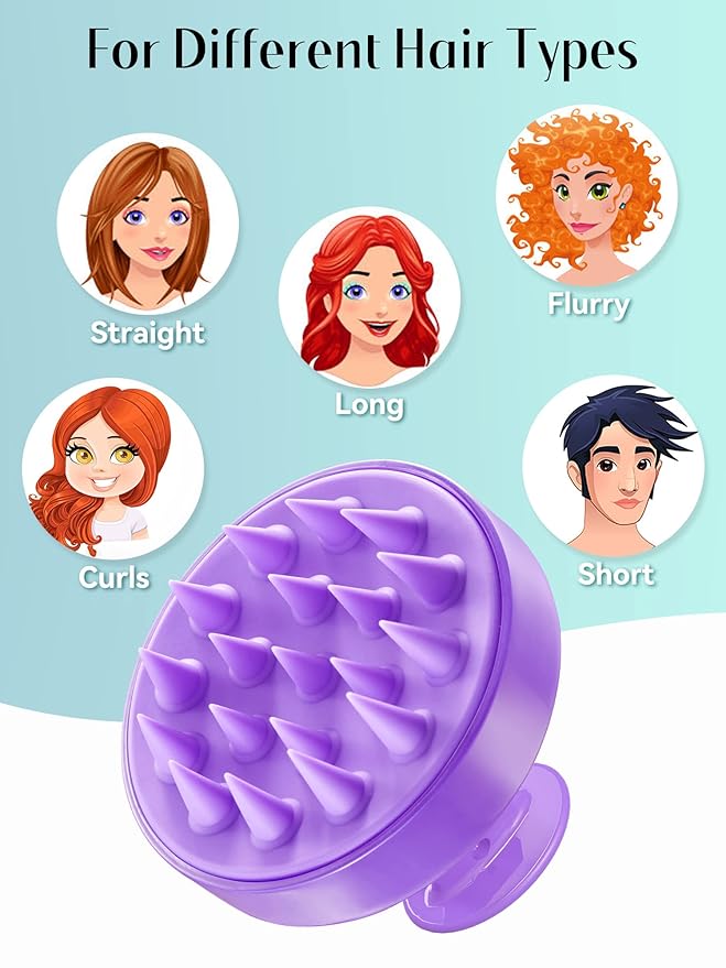 HEETA Scalp Massager Hair Growth, Soft Silicone Scalp Scrubber Shampoo Brush for Exfoliation, Dandruff Removal Head Massage Stress Relax, Wet & Dry Use for Thick Thin Curly Hair Care, Purple HEETA