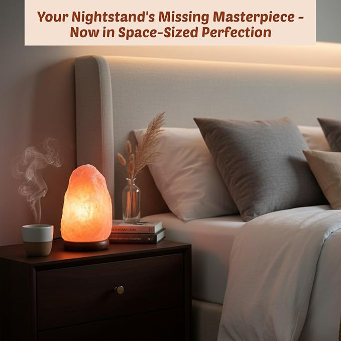 POHS 7 Inches,4-5 lbs, 100% Authentic Natural Himalayan Pink Salt Lamp, Hand Crafted Wooden Base, with on & Off Switch