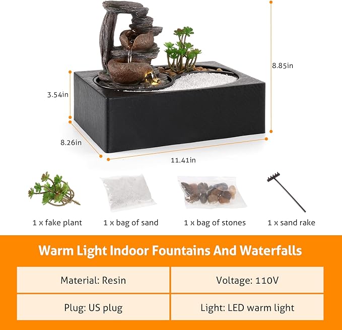 WICHEMI Water Fountains Indoor Waterfall Fountain Tabletop Fountain with LED Light Water Feature Indoor Zen Meditation Relaxation Desktop Fountains for Home and Office Indoor Spaces Decor - Bloomnest
