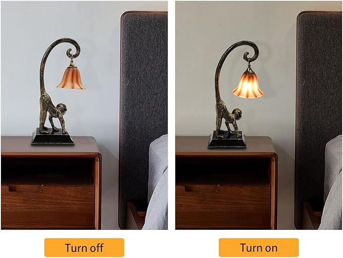Tiffany Table Lamp Resin Bronze Monkey Lamp Vintage Animal Desk Lamp Bedside Light Easy Use for Home Decor,Living Room, Bedroom 23inch Tall Push Button Switch (Left) - Bloomnest