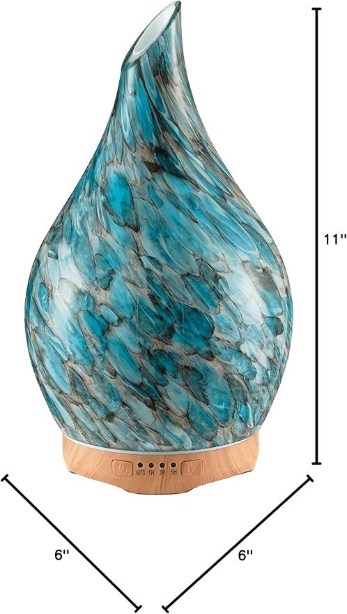 Porseme 280ml Essential Oil Diffuser Glass Color Changing Aroma Air Diffusers Aromatherapy Ultrasonic Cool Mist Humidifier 7 Running Hours Waterless Auto-Off for Sleeping Yoga Office Spa (Light Blue) Porseme