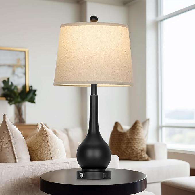 26" Black Table Lamps Set of 2 for Living Room, Touch Control Bedside Lamp for Bedroom, 3-Way Dimmable Nightstand Lamp with USB A+C Port (2 LED Bulbs Included) - Bloomnest