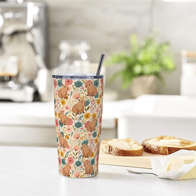 Tumbler with Lid and Straw 20 oz Stainless Steel Cup Insulated Tumbler Coffee Mug for Home Office or Car Christmas Birthday Gifts - Bloomnest