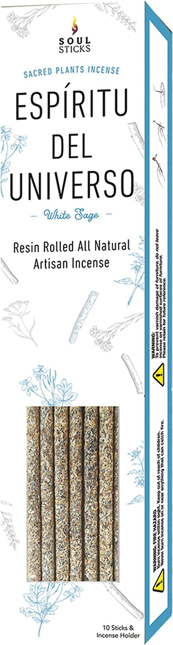 SOUL STICKS Handcrafted 10pcs Resin Artisan Incense Sticks Non-Toxic & Long Lasting Aromatic Sticks for Yoga Meditation Relaxation Aromatherapy Cleansing & Purification (White Sage) SoulSticks