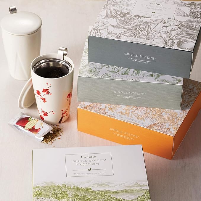 Tea Forte Herbal Tea Assortment Single Steeps Loose Leaf Premium Tea Gift Set Sampler, 28 Count, 2 of Each Assorted Blends Pre-Portioned Single Serve Pouches, Steeps 12 oz - Bloomnest