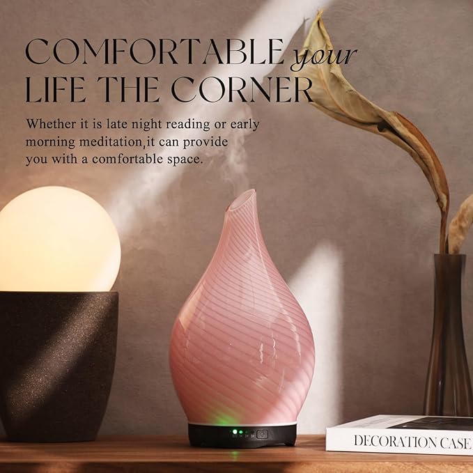 Porseme 280ml Essential Oil Diffuser Glass Color Changing Aroma Air Diffusers Aromatherapy Ultrasonic Cool Mist Humidifier 7 Running Hours Waterless Auto-Off for Sleeping, Yoga, Spa (Pure Pink) - Bloomnest