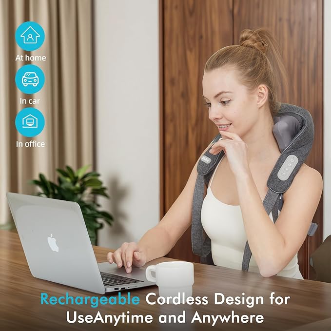 Cordless Neck and Shoulder Massager with Heat, Rechargeable Shoulder Massager for Pain Relief Deep Tissue, 6D Shiatsu Kneading Massage for Neck and Shoulde Pain, Gifts for Mom&Dad - Bloomnest