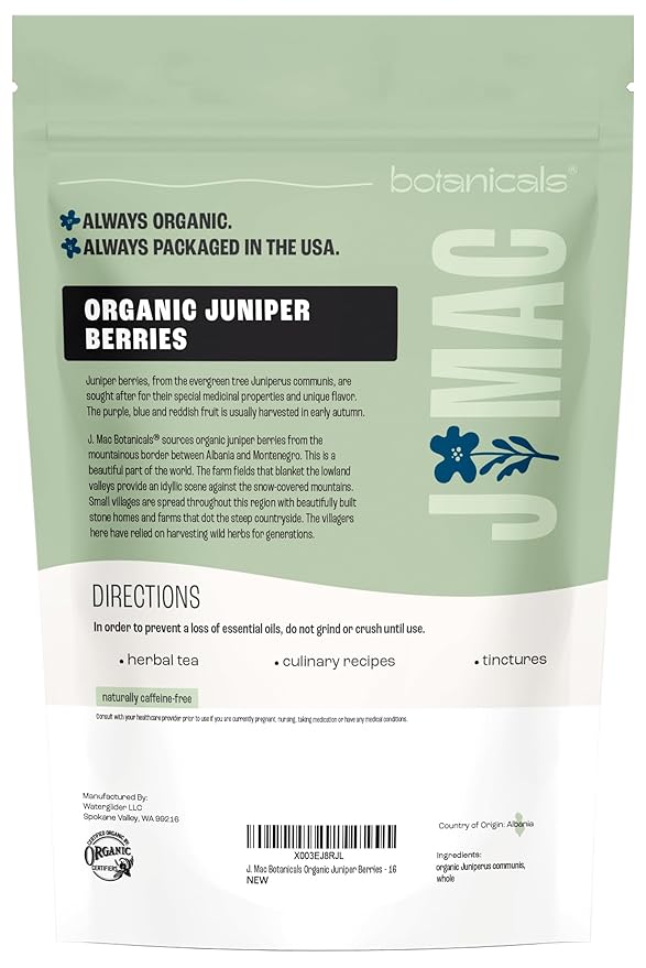 J MAC BOTANICALS, Organic Whole Juniper Berries, Certified USDA Organic, juniper for herbal infusions, seasoning beef, pork, turkey brine, soups, cocktail bombs - Bloomnest