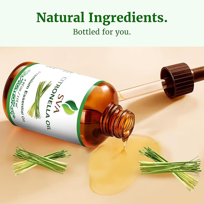 SVA Citronella Essential Oil – 4 Fl Oz – 100% Natural Citronella Oil - for Diffuser, Hair Care, Face, Skin Care, Aromatherapy, Scalp and Body Massage, Soap and Candle Making - with Dropper - Bloomnest
