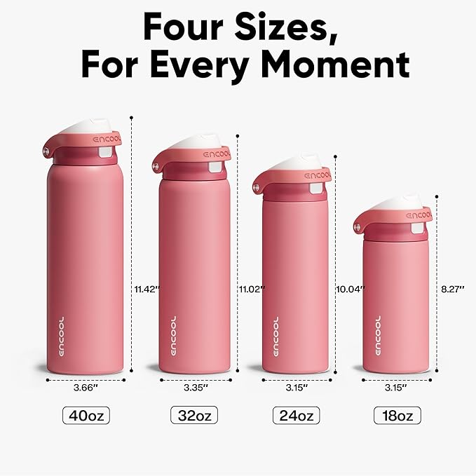 ENCOOL Leakproof Insulated Water Bottle with Straw Dual-Sip Water Bottle Bag-Safe Design for Work, Commute & Gym – Keeps Drinks Cold All Day, 32 oz, Vermilion ENCOOL