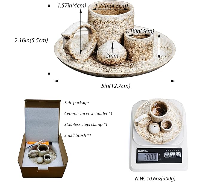 4 in 1 Ceramic Incense Burner Holder with Handle for Burning Sage, Palo Santo Stick, Joss Sticks, Candle in Your New House, Office, Yoga, Meditation Room - Bloomnest