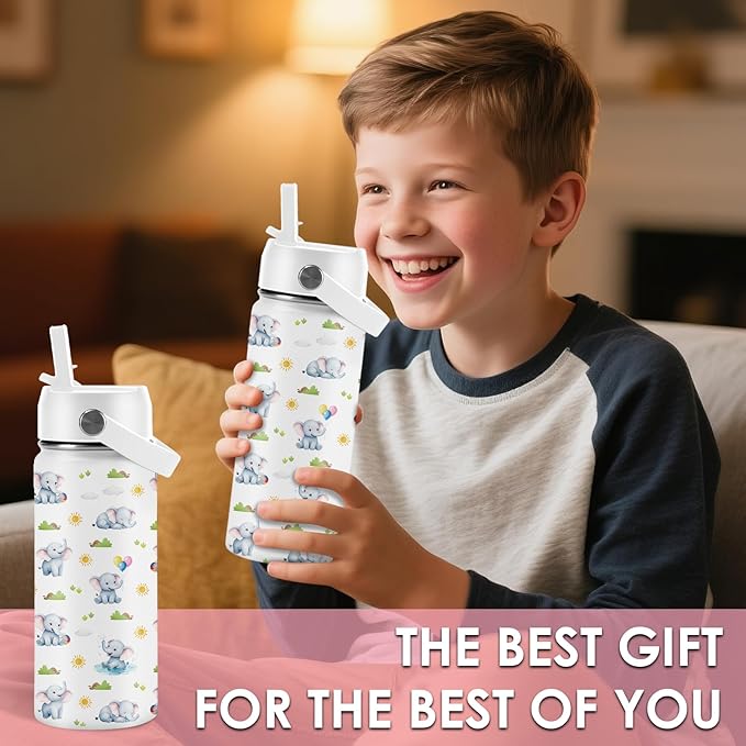 Elephant Tumbler 16 oz Elephant Gifts For Women Water Bottle with Straw Lid, Stainless Steel Insulated, Leak Proof, BPA - Free, Cute Elephants Coffee Mug for Birthday, Christmas, Travel (1pc) - Bloomnest