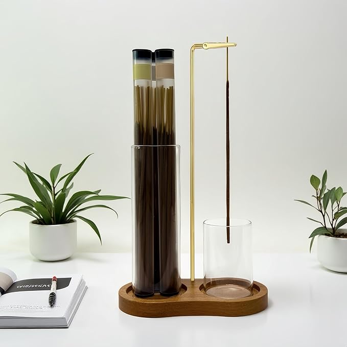Glass Incense Holder, Incense Sticks Burner Holder with Storage,Hang Upside Down Incense Holder for Sticks with Glass Ash Catcher for Meditation Yoga Spa Room Decor (Retro Color) - Bloomnest