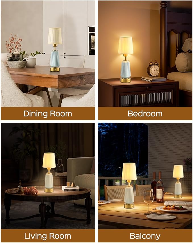 JACKYLED New Upgraded Rechargeable Table Lamps,5400mAh Battery Operated Cordless Table Lamp,Portable Indoor/Outdoor Desk Lamp,Modern Ceramic Lamp for Dinning Room,Bedroom, Bar,Patio - Bloomnest