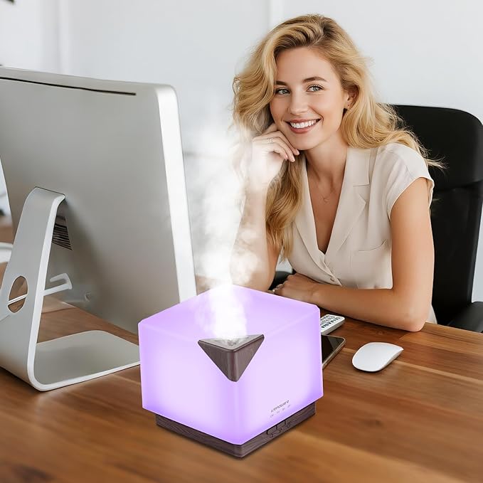 URPOWER 700ML Aromatherapy Essential Oil Diffuser, 700ml Large Ultrasonic Scent Diffusers Humidifier with Adjustable Mist Mode/4 Timer Settings/ 7 LED Light Colors for Home Office Study - Bloomnest