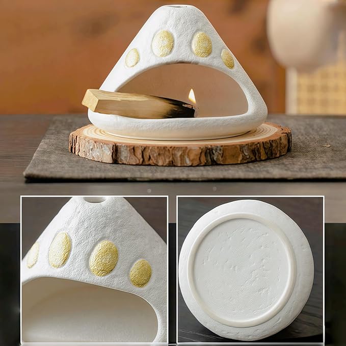 Handmade Ceramic Palo Santo Holder Burner & Sage Holder - Mini Tabletop Chiminea Burner Tray with Ash Catcher, Decorative Incense Holder for Spiritual Meditation & Yoga - Bloomnest
