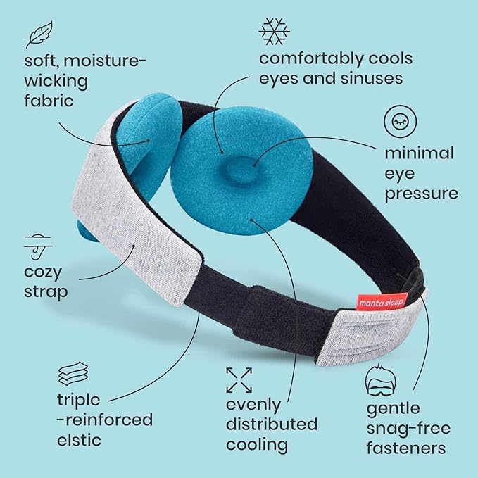Manta Cool Sleep Mask – Blackout Eye Mask with Reusable Cooling Pads, Zero Eye Pressure and Adjustable Strap for Soothing Cool Relief - Bloomnest
