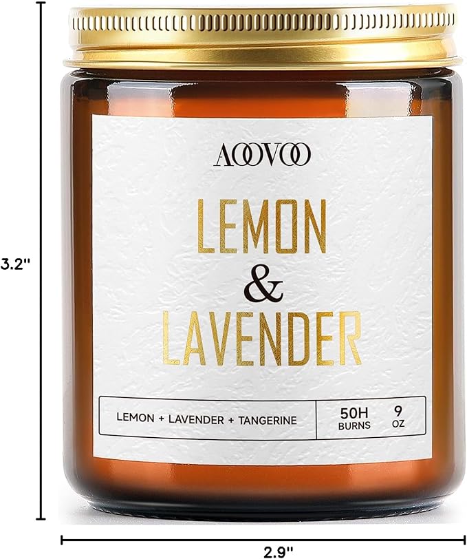 AOOVOO Lemon Lavender Scented Candle - Lavender, Soy Wax, Aromatherapy, 9oz - Bloomnest