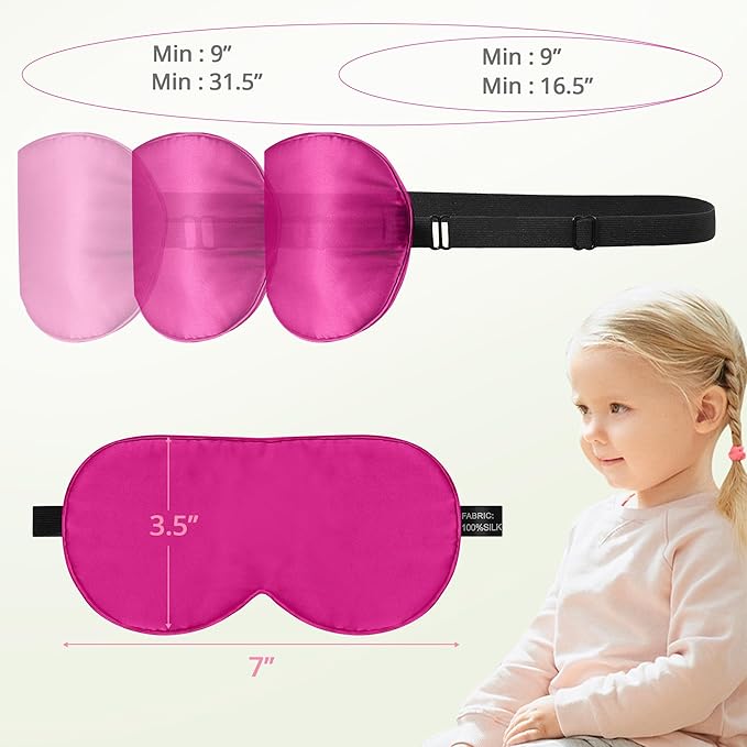Kids Sleep Mask Eye Cover, 100% Real Natural Pure Silk Eye Mask with Adjustable Strap, Blindfold Kids Eye Mask for Sleeping, Eye Shade for Boys Girls and Adult, Pressure-Free Comfort (Rose red) - Bloomnest