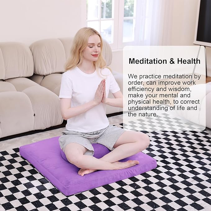 Velvet Zabuton Meditation Mat, 31 * 31 inches, Yoga Meditation Cushion Floor (Purple)