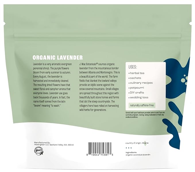 J MAC BOTANICALS, Organic Lavender Flower (2 oz), Dried Lavender Flowers, Buds - Bloomnest