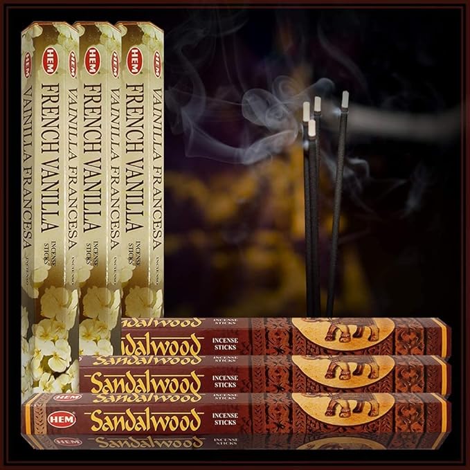 Sandalwood Incense Sticks and French Vanilla Incense Sticks with Incense Holder Bundle for Home Fragrance and Spiritual Décor - Bloomnest