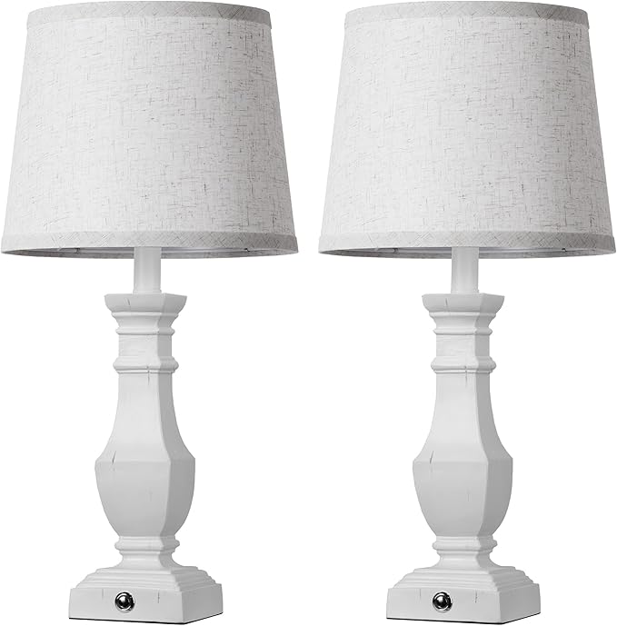 ROTTOGOON Dimmable Table Lamps Set of 2, Rustic Farmhouse Table Lamps for Living Room Bedroom, Bedside Desk Lamps for end Tables, Touch Lamps for nightstand, 9W Bulbs Included, 22", White - Bloomnest