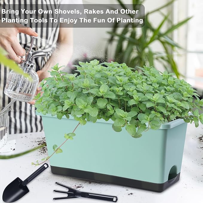 Window Box Planter 6 Pcs, 17 Inches Rectangle Flower Pots with Drainage Holes and Trays, Vegetable Planters for Windowsill Patio Garden Balcony Home Porch Yard Indoor Outdoor (Green, 17*7.4*7.8 inch) - Bloomnest