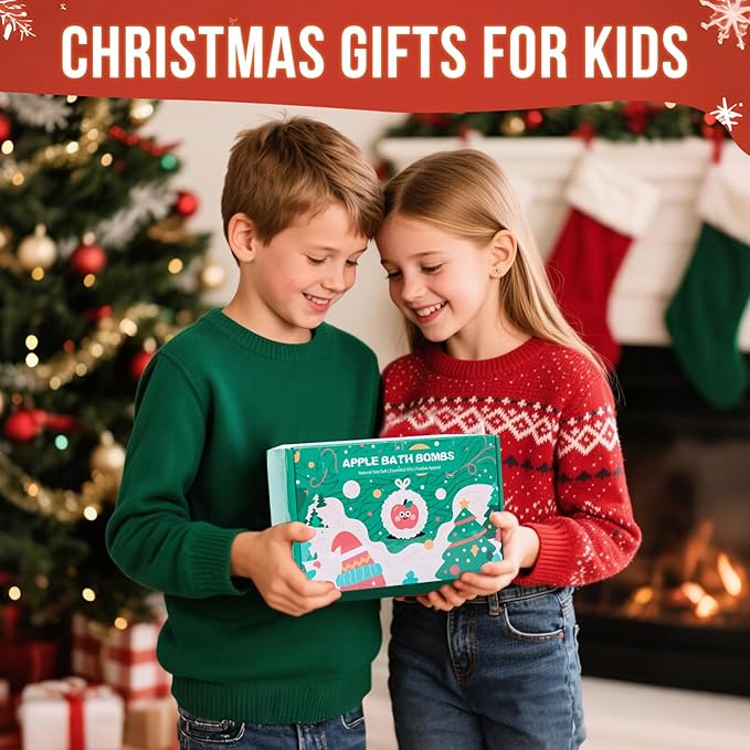 Christmas Bath Bombs for Kids Apple Bath Bombs with Christmas Luminous Mini Resin Toys Inside Christmas Toys All Natural Bath Bomb Christmas Gifts Kids Skin Care Bathbombs - Bloomnest