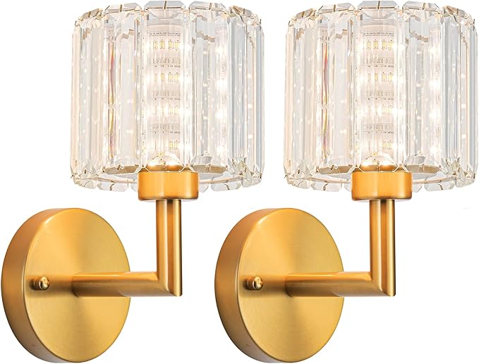 Battery Operated Wall Sconces Set of 2 with RGB Bulb for Bedroom Living Room Bathroom(Brass-10inch) - Bloomnest