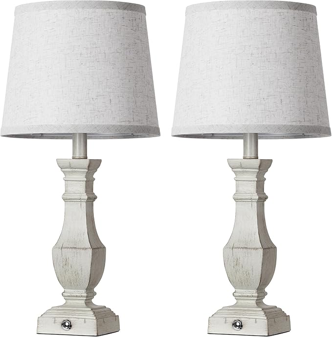 ROTTOGOON Dimmable Table Lamps Set of 2, Rustic Farmhouse Table Lamps for Living Room Bedroom, Bedside Desk Lamps for End Tables, Touch Lamps for Nightstand, 9W Bulbs Included, 22", Antique White - Bloomnest