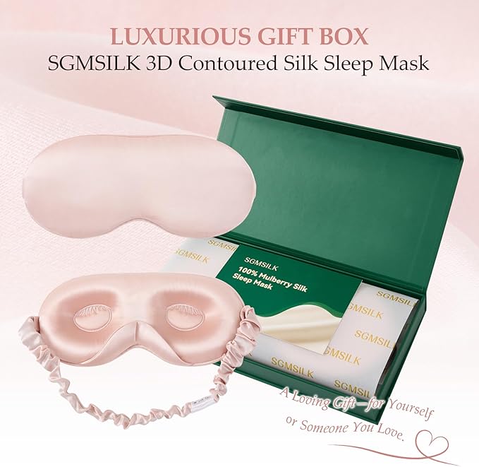 100% 22 Momme Mulberry Silk Sleep Mask with Adjustable Strap, 3D Contoured Cup Silk Eye Mask for Sleeping, Total Black Out, Pink - Bloomnest