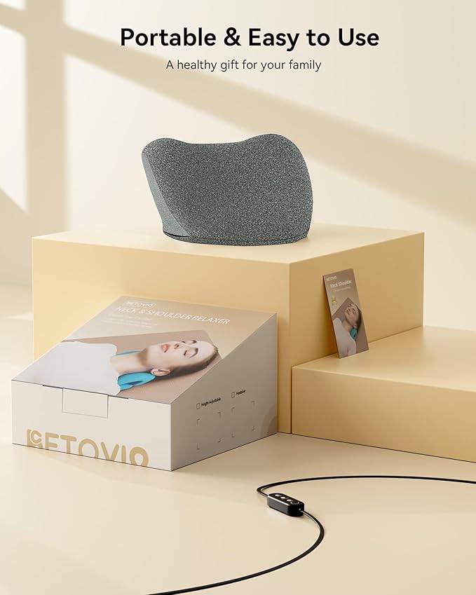 Heated Neck Stretcher for Pain Relief - Neck and Shoulder Relaxer Graphene Heated Cervical Traction Device Neck Pillow Corrector Chiropractic for TMJ Pain Relief and Cervical Spine Alignment Grey - Bloomnest