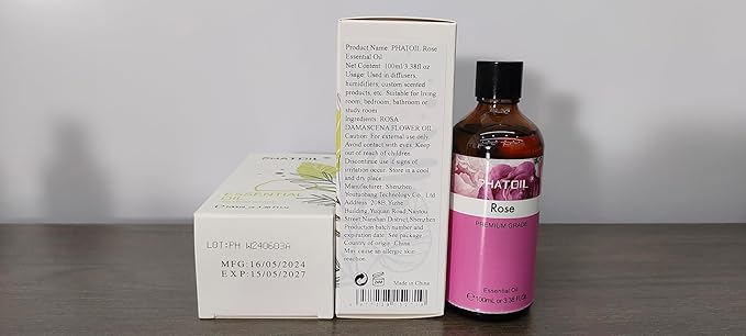 PHATOIL 3.38FL.OZ Rose Essential Oil with Glass Dropper, for Aromatherapy Diffusers, Humidifiers, Great for DIY Candle and Soap Making, Huge 100ML Bottle - Bloomnest