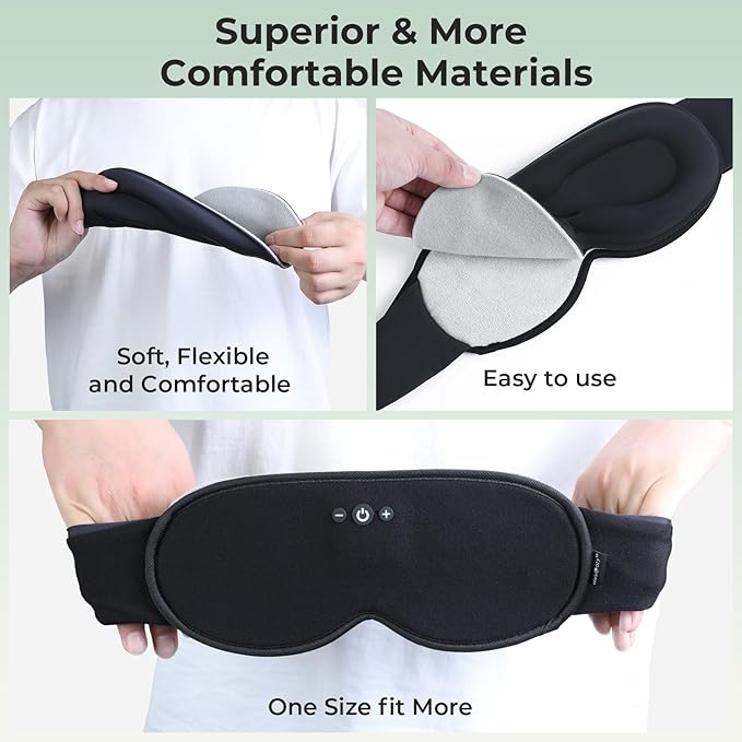 Smart Bluetooth Bamboo Cotton Sleep Mask Headphones, 3D Weighted Compress Cooling Gel Eye Mask 100% Blackout Sleep Mask Zero Eye Pressure|Warm&Cooling mask Hot Cold Therapy Sleep Headphones - Bloomnest