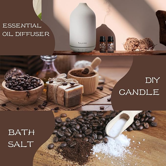 SALKING Coffee Shop Fragrance Oils Set, Premium Essential Oils Set for Diffuser, Scented Oil for Soap & Candle Making - Blueberry Pancakes, Coffee, Café Latte, Hot Chocolate, French Vanilla, Black Tea - Bloomnest