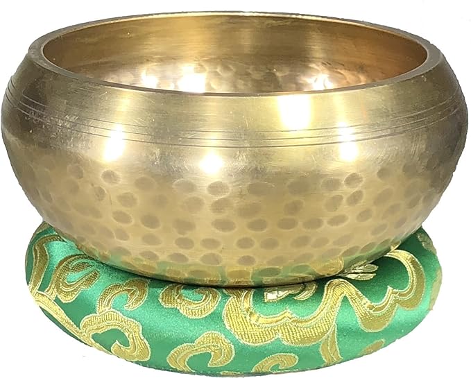 5 Gold Tibetan Meditation Yoga Singing Bowl Set (Large) ~Live Fully Now ~ Tuned to B ~ Hand Hammered Antique healing bowl design ~Wood Striker ~ Himalayan bowl for Meditation, hand yoga, and Chakra - Bloomnest