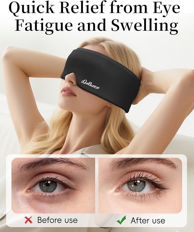 Cooling Eye Mask for Puffy Eyes, Headache and Migraine Relief Gel Eye Mask, for Headache, Puffiness, Eye Strain, Sinusitis & Post-Surgery Care – Large Soft Reusable Cold Eye Compress (Black) - Bloomnest