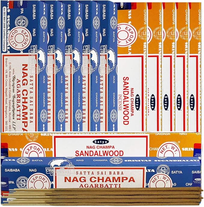 Nag Champa Incense Sticks and Sandalwood Incense Sticks with Incense Holder Bundle for Home Fragrance and Spiritual Décor TRUMIRI
