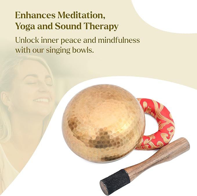 Tibetan Singing Bowl Set - Authentic Cuencos Tibetanos for Sound Healing, Meditation & Chakra Balancing - Includes Cushion, Mallet-Unique Spiritual Gifts for Men and Women (5.2 Inch Bowl) LNYSI